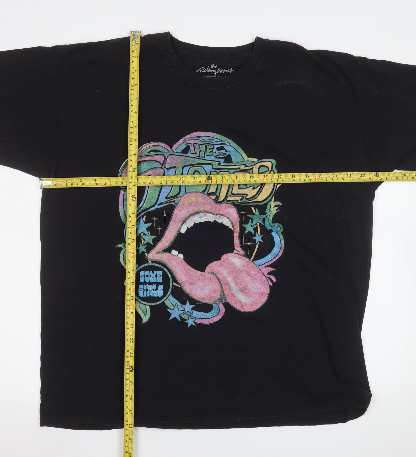 The Rolling Stones Men's Black Graphic Band T-Shirt L 100% Cotton Retro Music Tee