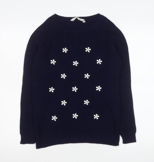Peacocks Women’s Blue Embroidered Flower Knit Jumper Size S