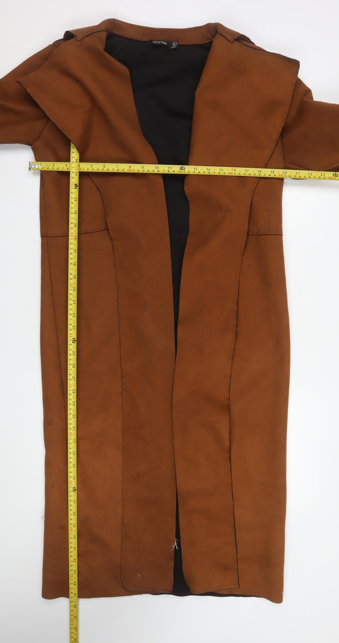 Boohoo Women Brown Long Suede Trench Coat Size 12