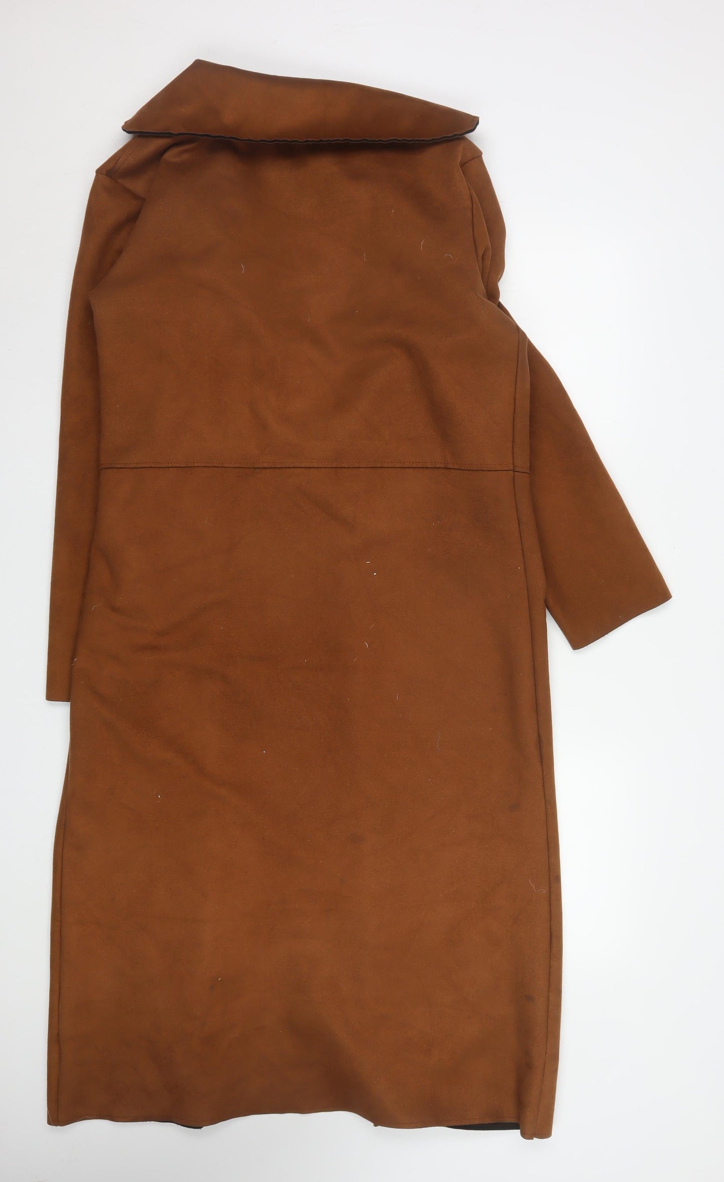 Boohoo Women Brown Long Suede Trench Coat Size 12