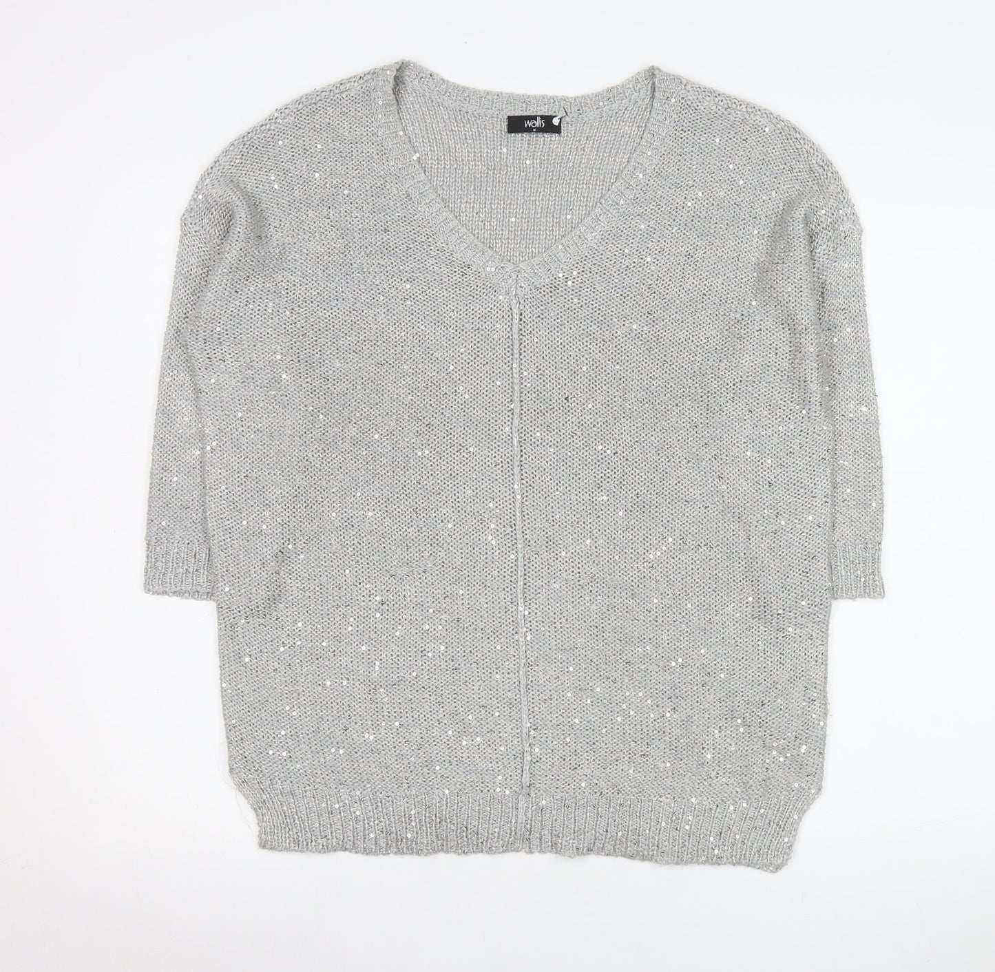 Wallis Women’s Grey Sequin V-Neck Pullover Jumper Size M