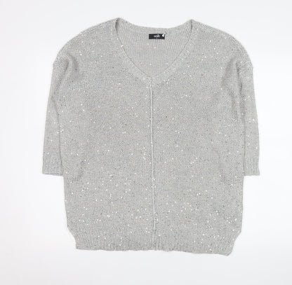 Wallis Women’s Grey Sequin V-Neck Pullover Jumper Size M