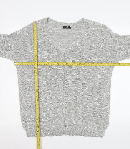 Wallis Women’s Grey Sequin V-Neck Pullover Jumper Size M