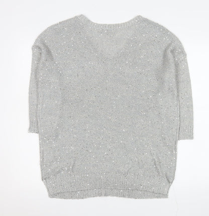 Wallis Women’s Grey Sequin V-Neck Pullover Jumper Size M