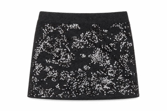 River Island Women's Grey Sequin Mini Skirt Size L Party Wear