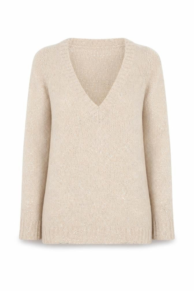 Warehouse Women’s Beige Sequin V-Neck Long Sleeve Pullover Jumper Size 12