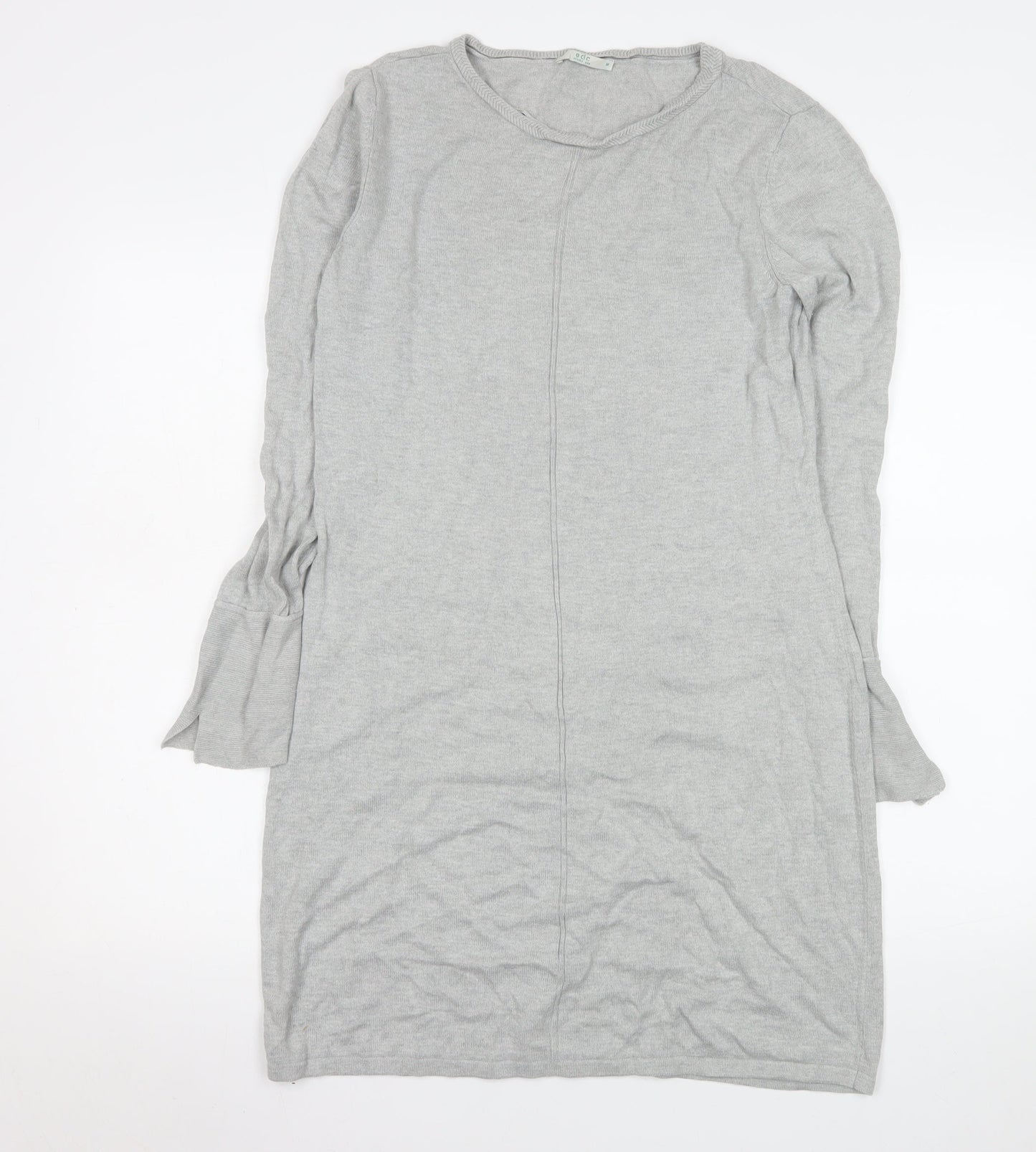edc Women Grey Knit Shift Dress M Long Sleeve Crew Neck