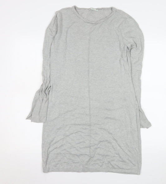 edc Women Grey Knit Shift Dress M Long Sleeve Crew Neck