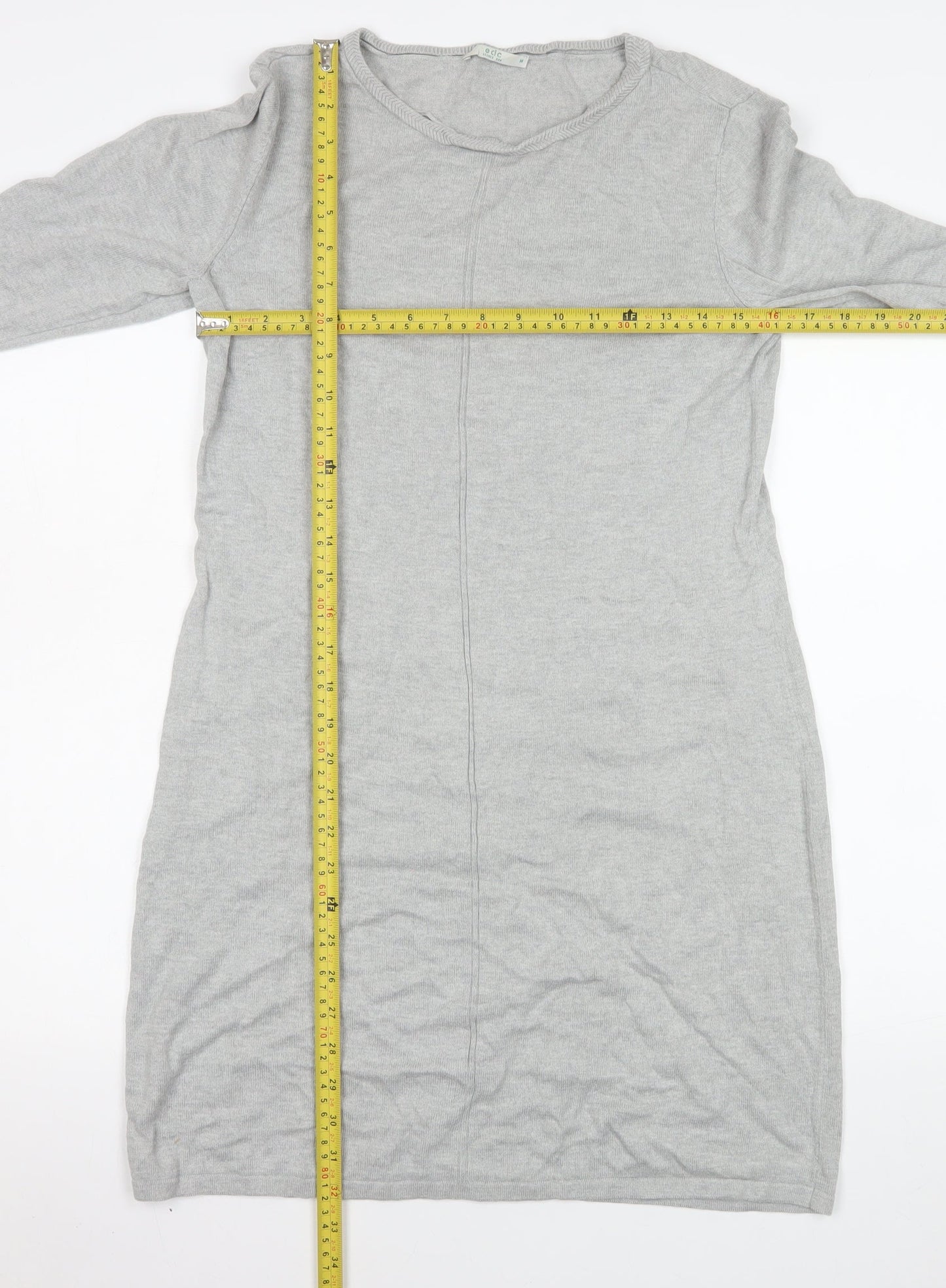 edc Women Grey Knit Shift Dress M Long Sleeve Crew Neck