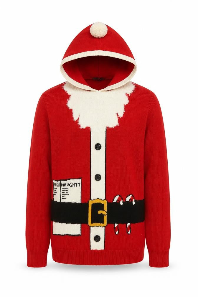 Next Mens Red Christmas Hooded Santa Cardigan Jumper Size M