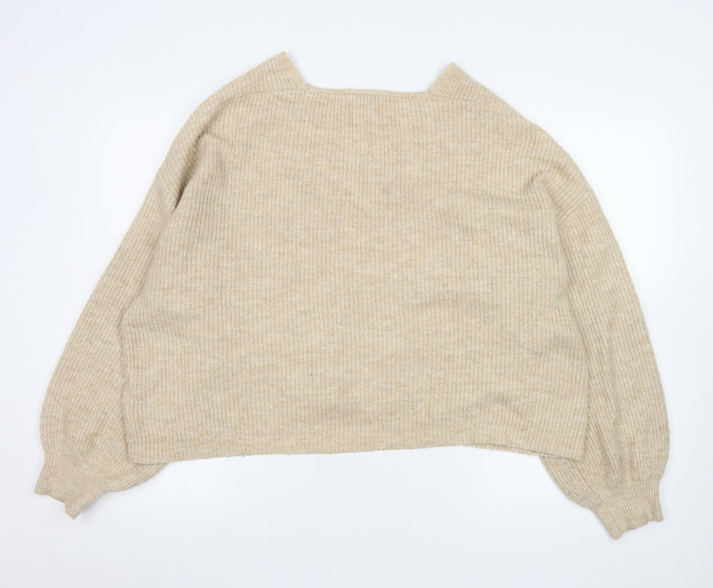 Nobody's Child Women's Beige V-Neck Ribbed Knit Jumper Size L