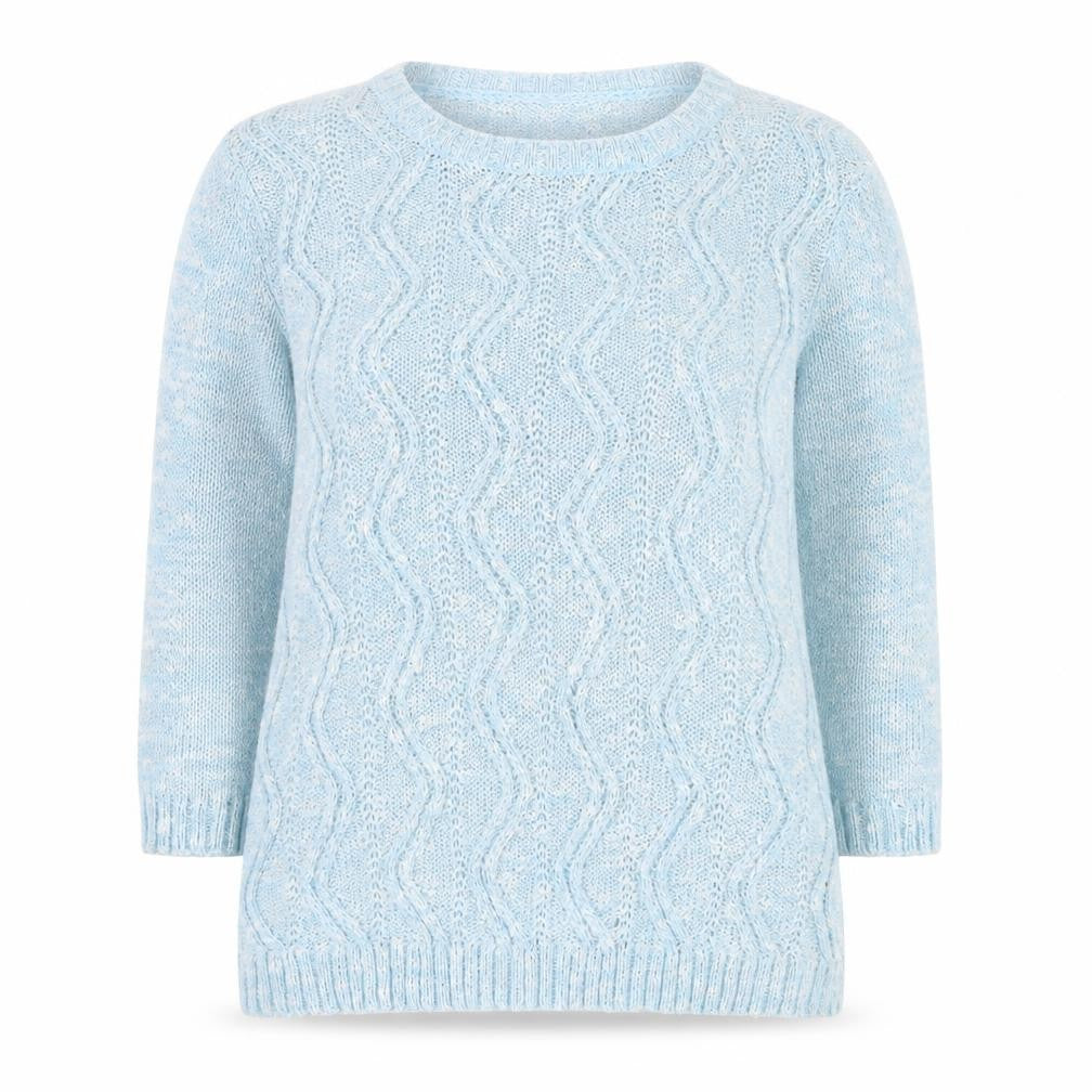 Mudflower Women’s Blue Cable Knit 3/4 Sleeve Cotton Jumper L/XL