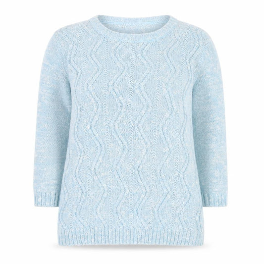 Mudflower Women’s Blue Cable Knit 3/4 Sleeve Cotton Jumper L/XL