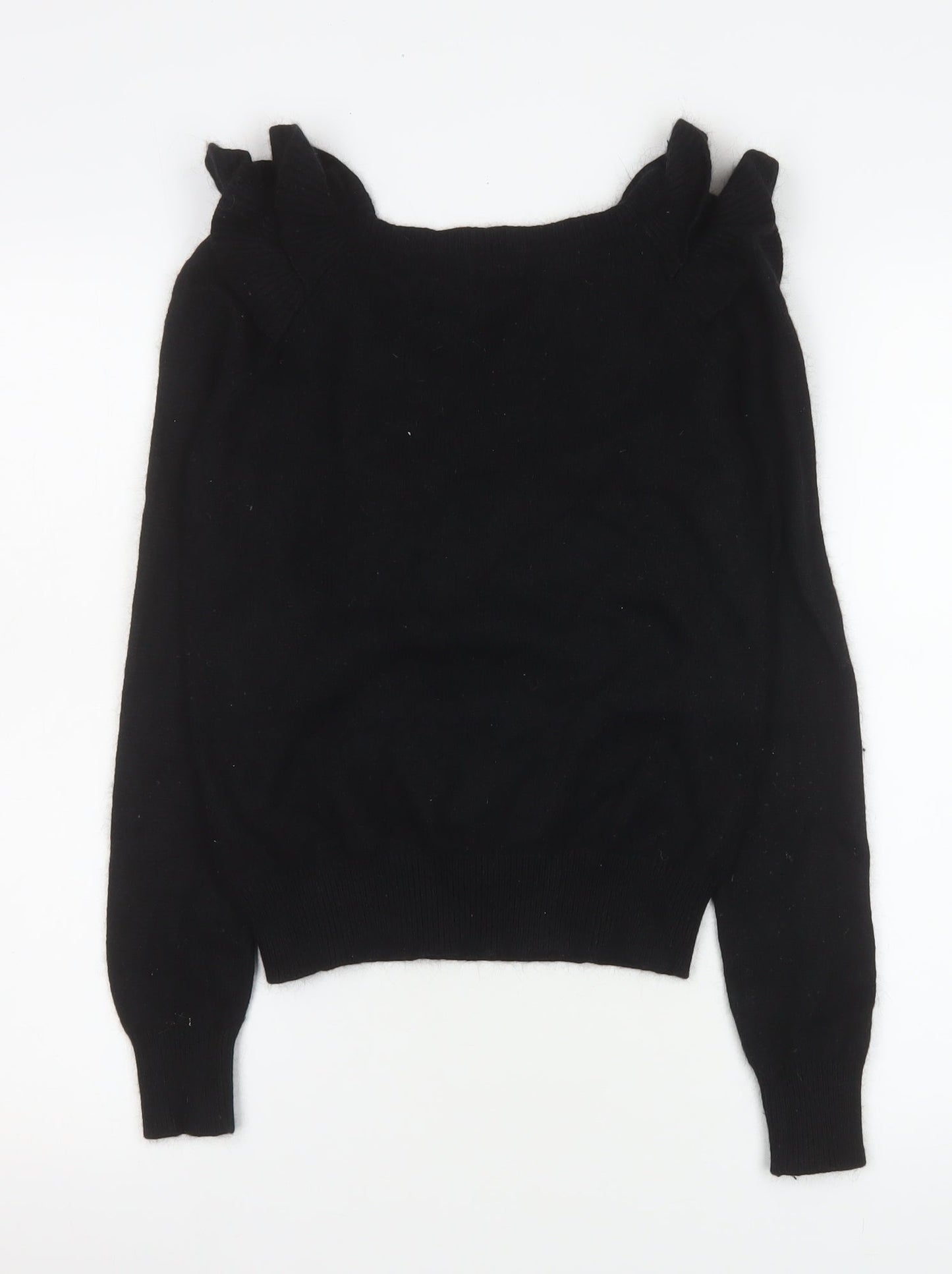 H&M Women Black Ruffle Shoulder Angora Knit Blouse Size S