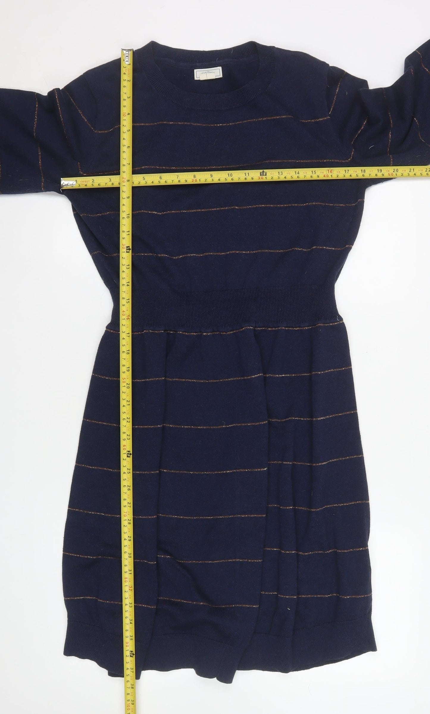 Fat Face Women’s Blue Striped Jumper Dress Size 14 Knitwear