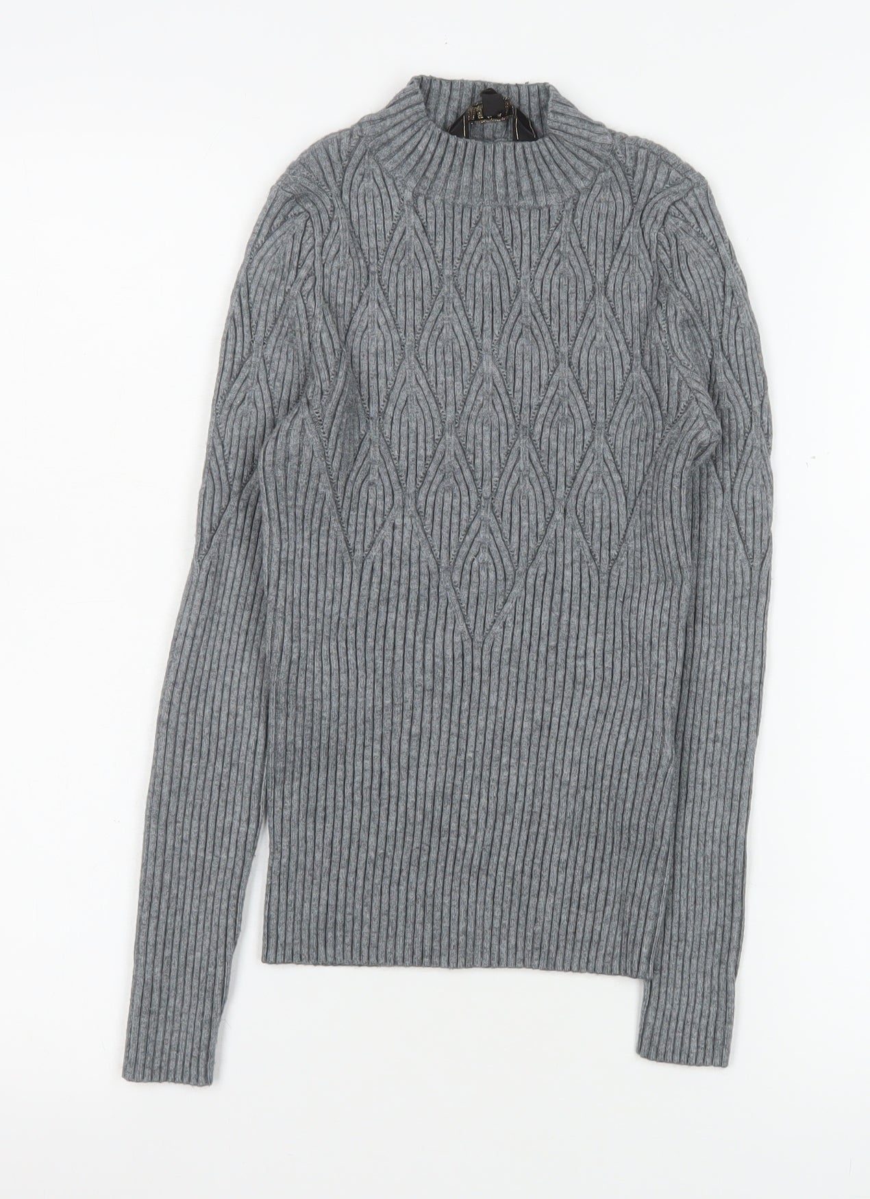 Lipsy Women’s Grey Cable-Knit Mock Neck Jumper Size 8