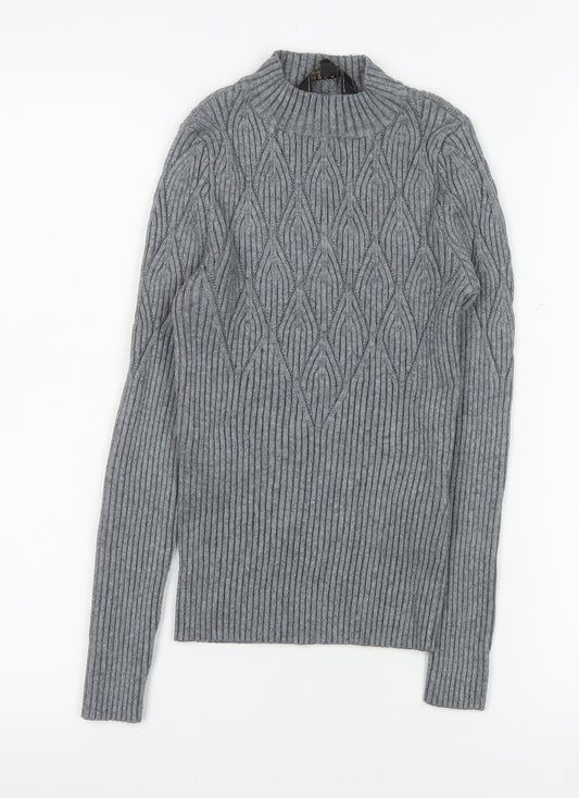 Lipsy Women’s Grey Cable-Knit Mock Neck Jumper Size 8