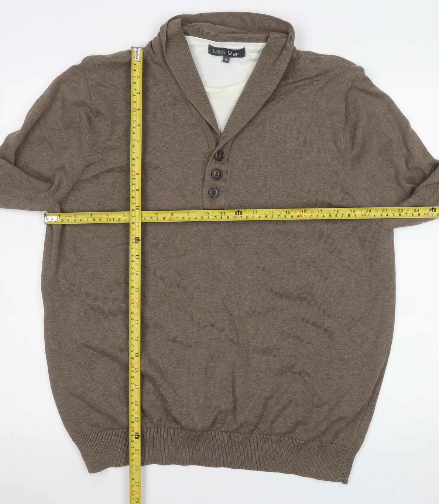 Marks and Spencer Men’s Beige XL Cotton Shawl Collar Knit Shirt