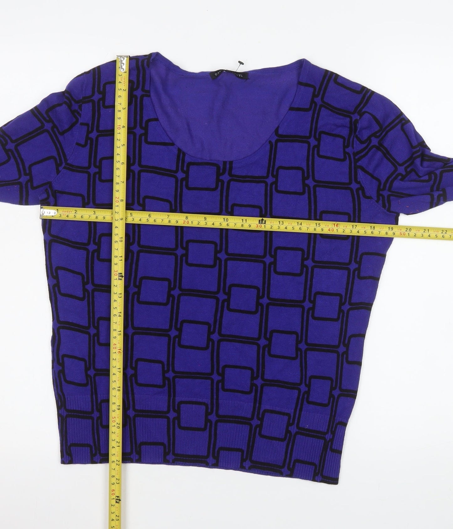 David Emanuel Women's Blue Geometric Long Sleeve Blouse Size 16