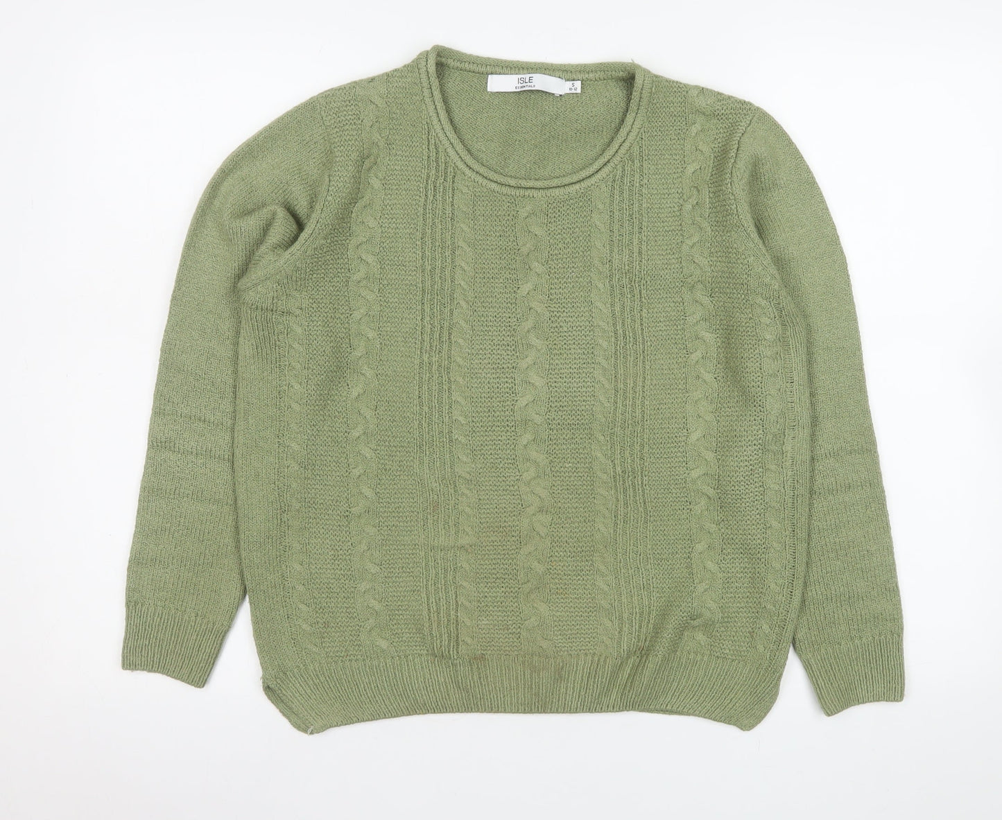 Isle Essentials Women's Green Cable-Knit Acrylic Jumper Size S 10-12