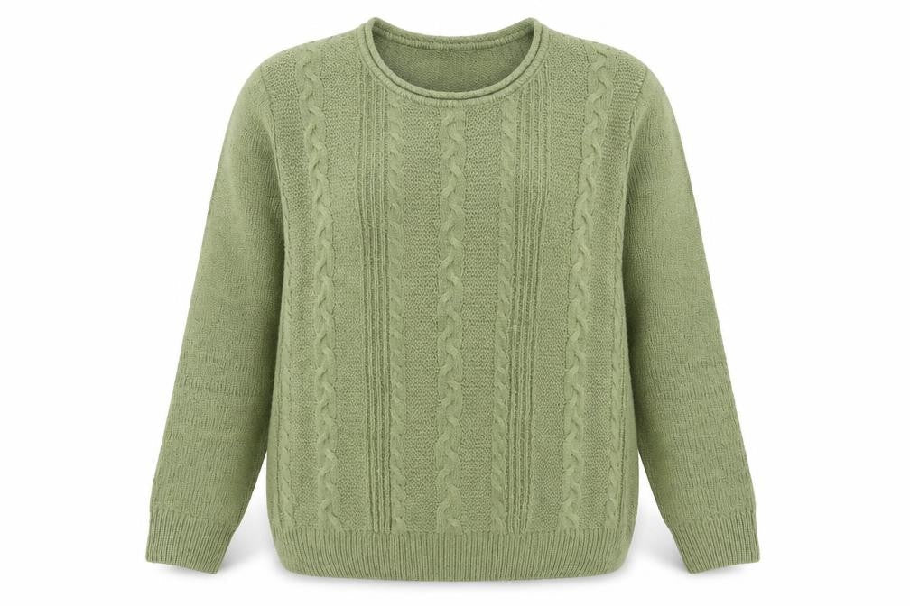 Isle Essentials Women's Green Cable-Knit Acrylic Jumper Size S 10-12