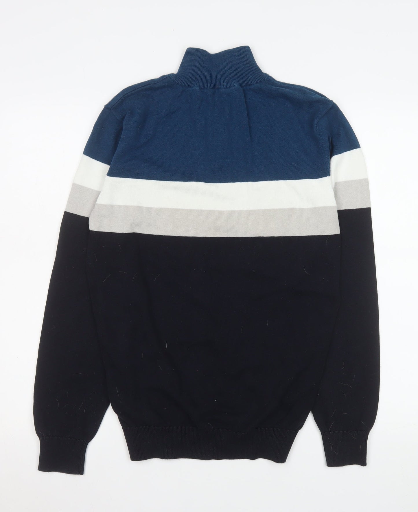 Peacocks Men's Blue Striped 1/4 Zip Cotton Sweatshirt Size M