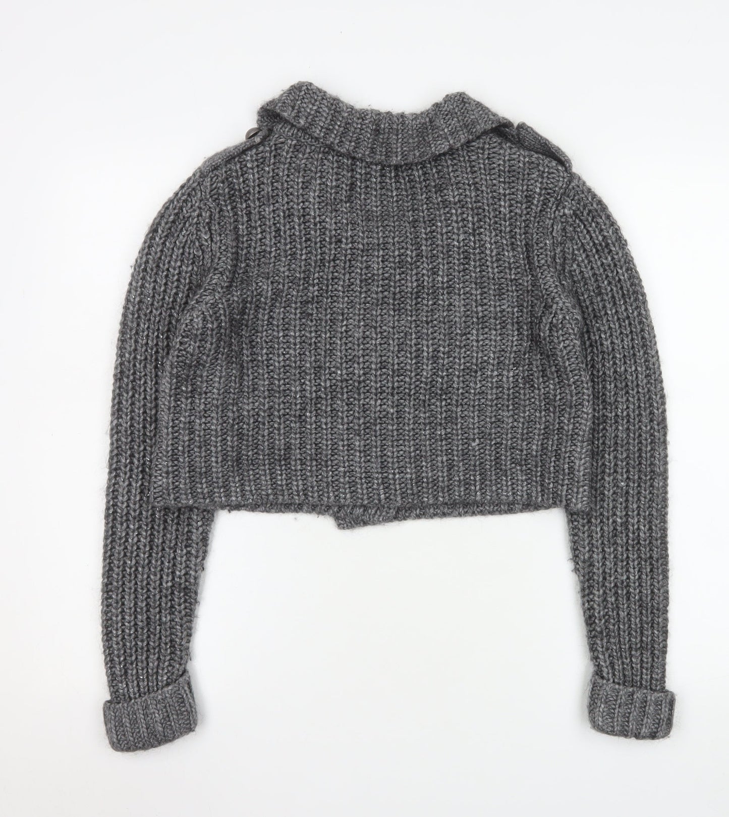 Marks and Spencer Women's Grey Chunky Knit Collared Cardigan UK 12