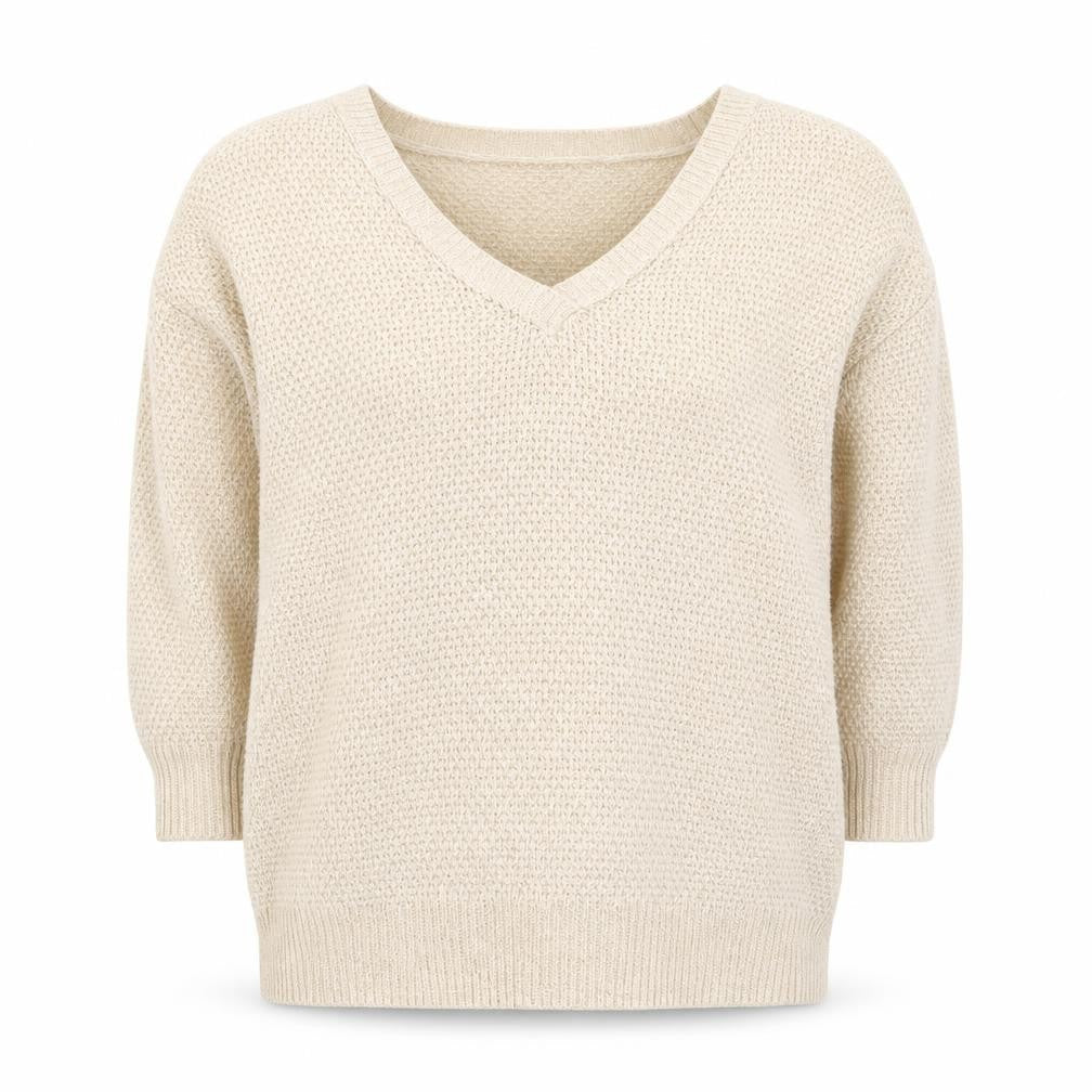 Mohito Women Beige Chunky-Knit V-Neck Pullover Jumper Size S