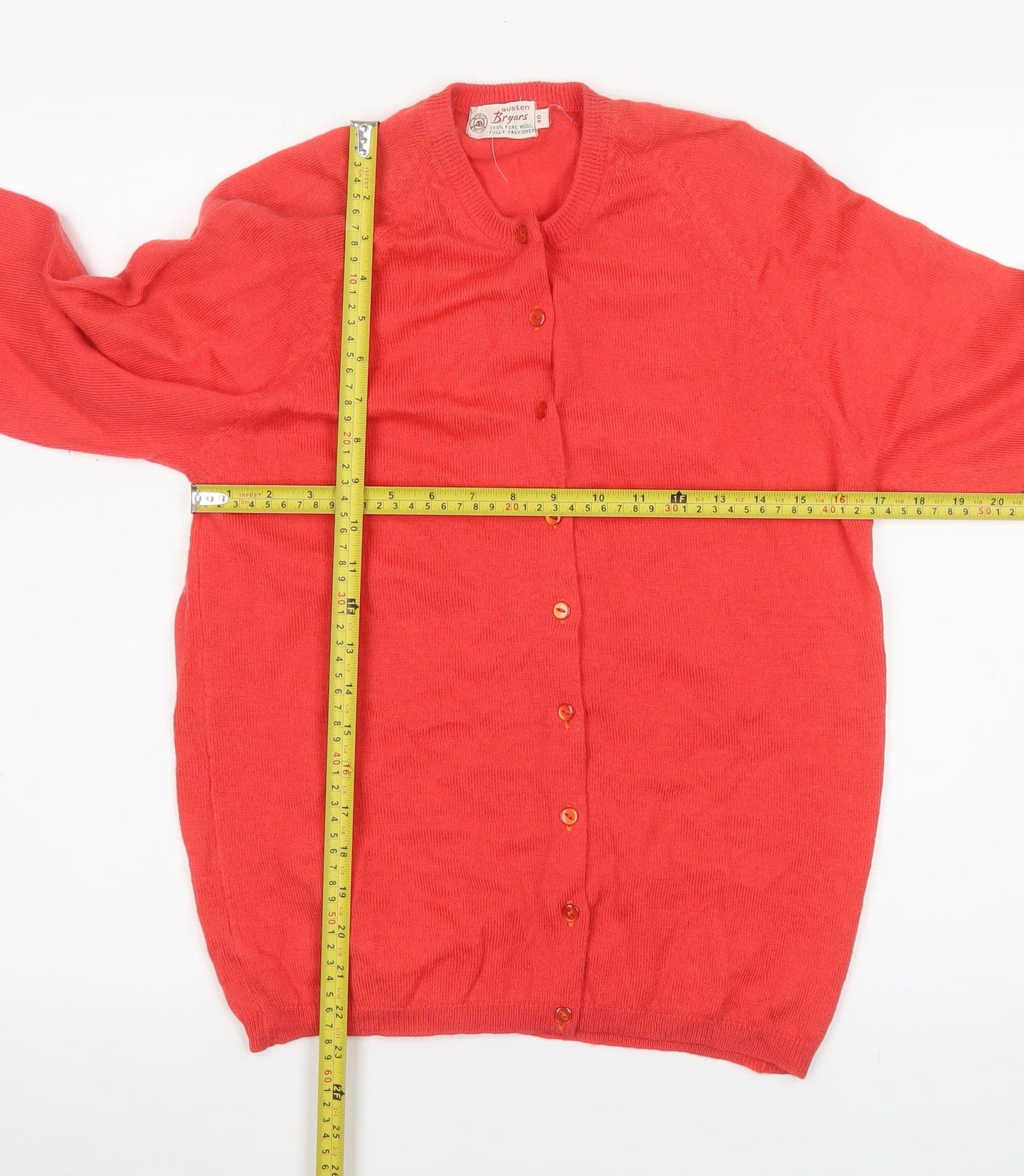 Austen Bryars Womens Red Wool Cardigan Size 14 Vintage Crew Neck
