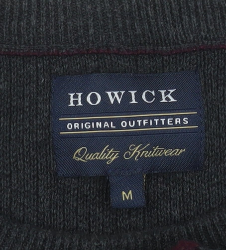 Howick Men's Grey Striped Cotton Crew Neck Jumper M