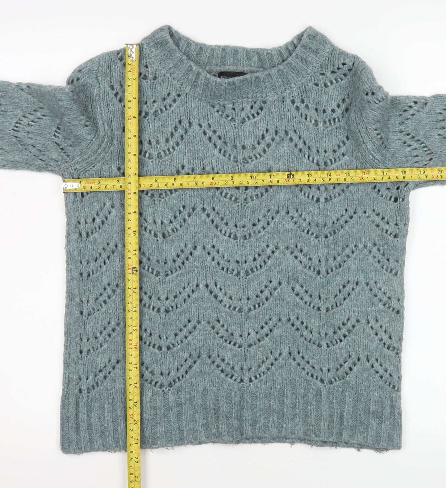 Pieces Women’s Green Open-Knit Crew Neck Pullover Jumper XS