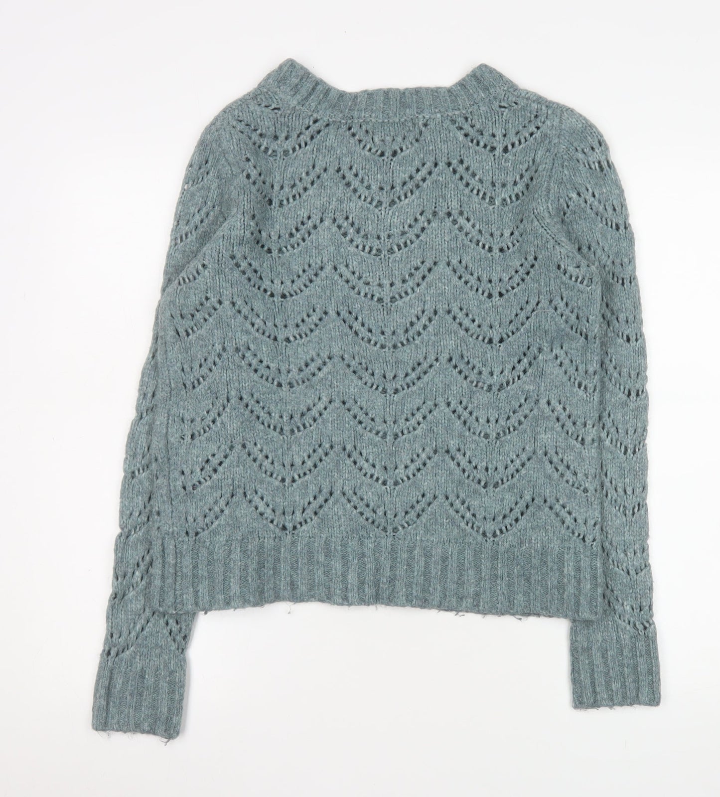 Pieces Women’s Green Open-Knit Crew Neck Pullover Jumper XS