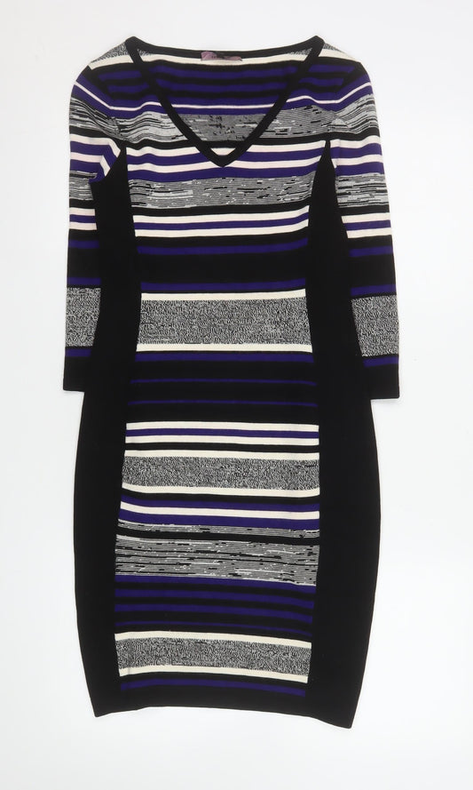 Phase Eight Women's Multicoloured Size 8 Striped Bodycon Knit Dress