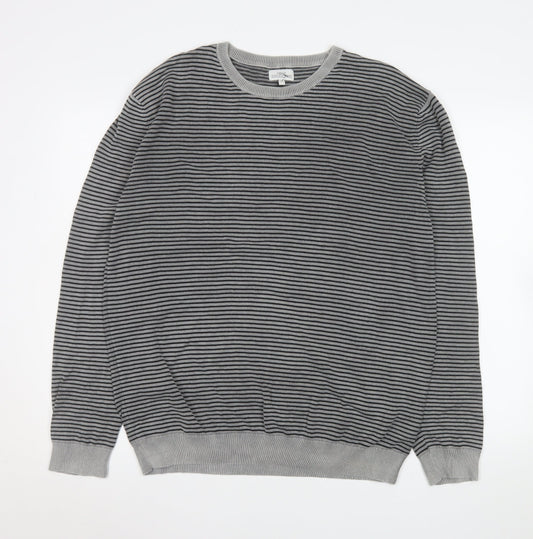 Next Men’s Grey Striped Cotton Crew Neck Pullover Jumper XL