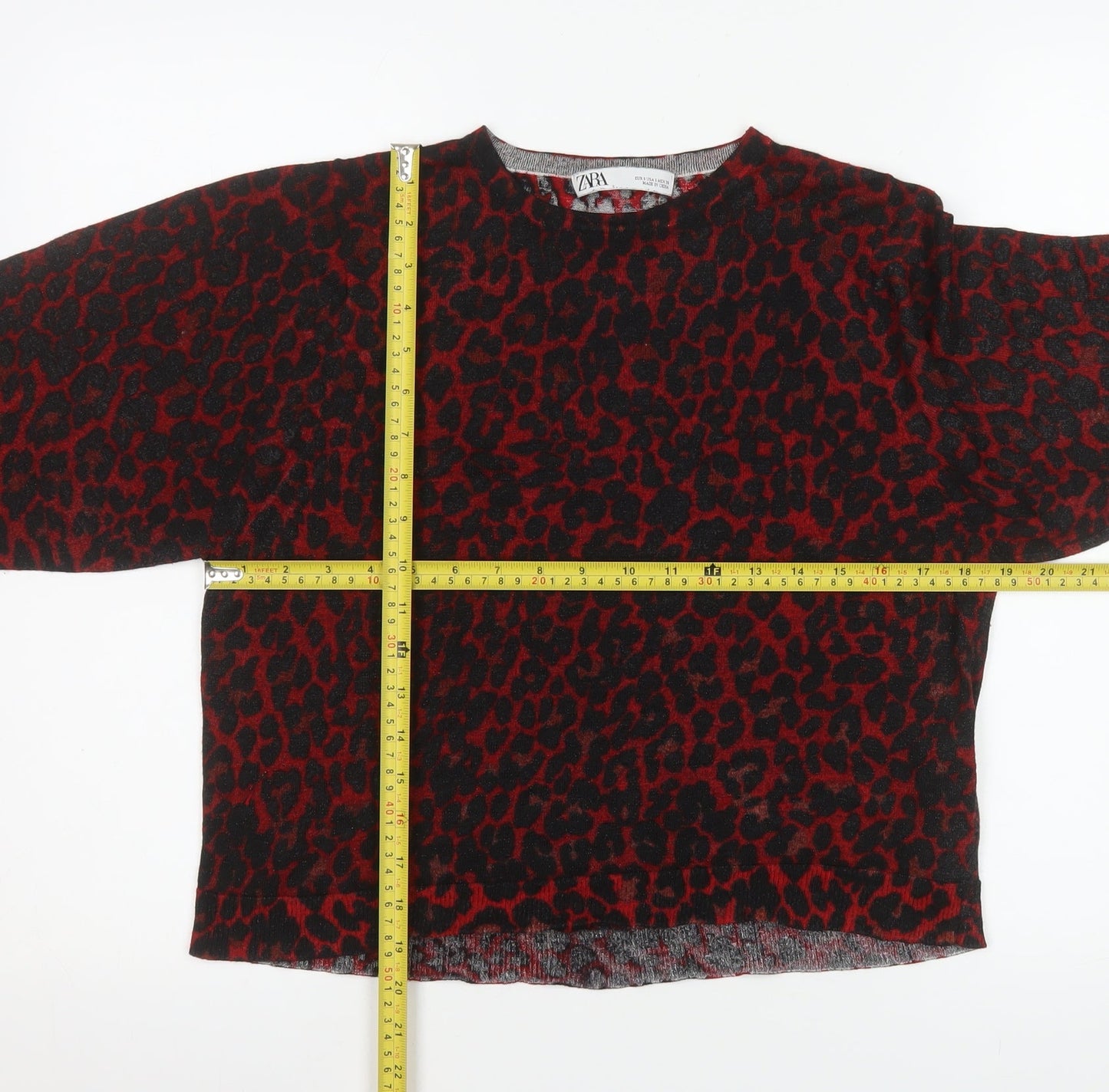 Zara Women's Red Leopard Print Long Sleeve Tunic Top Size S