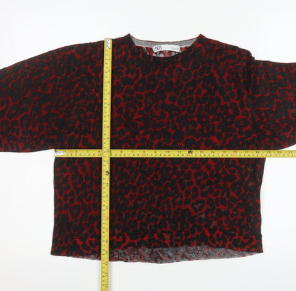 Zara Women's Red Leopard Print Long Sleeve Tunic Top Size S