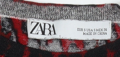 Zara Women's Red Leopard Print Long Sleeve Tunic Top Size S