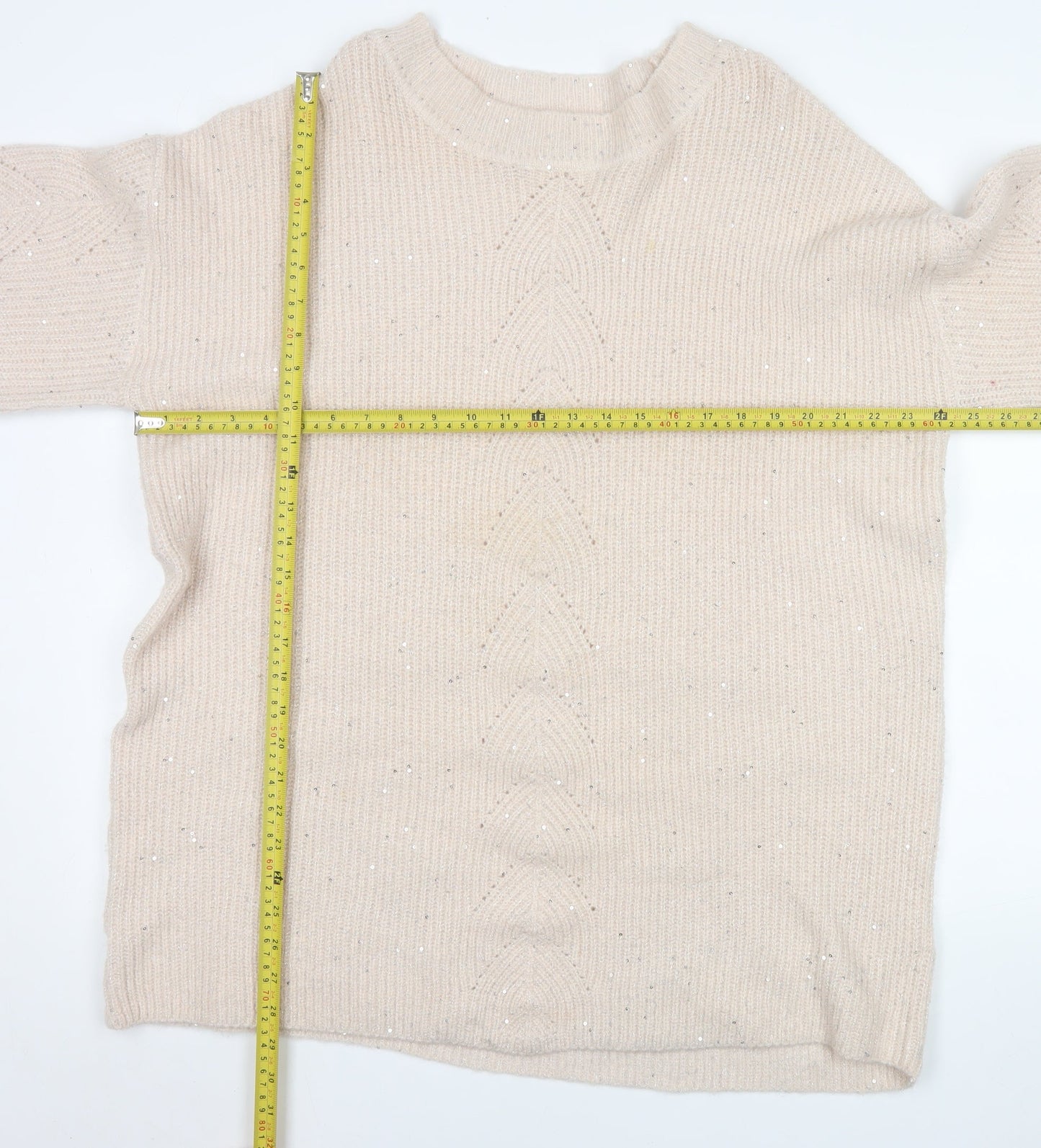 Next Women’s Beige Sequin Knit Pullover Jumper XL Relaxed Fit