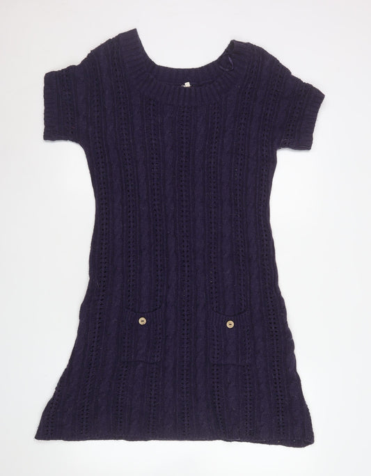 White Stuff Women’s Purple Knit Jumper Dress L Short Sleeve Winter Style