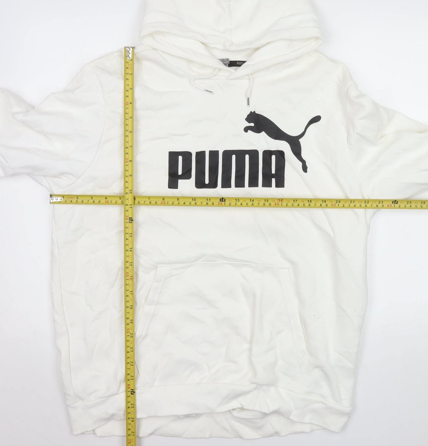 Puma Men White XL Pullover Hoodie with Logo Graphic Print