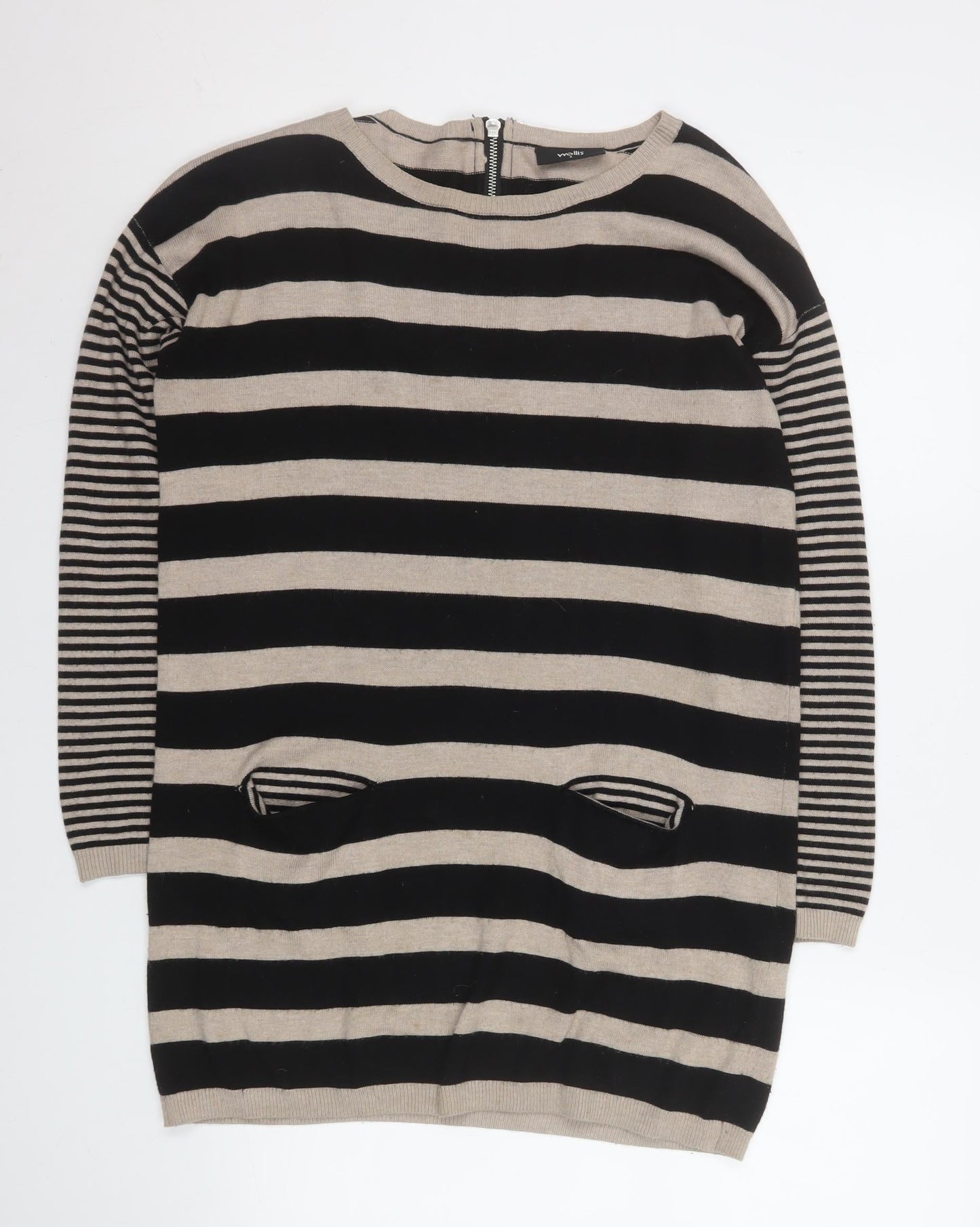 Wallis Women Beige Black Striped Knit Shift Dress Size 8