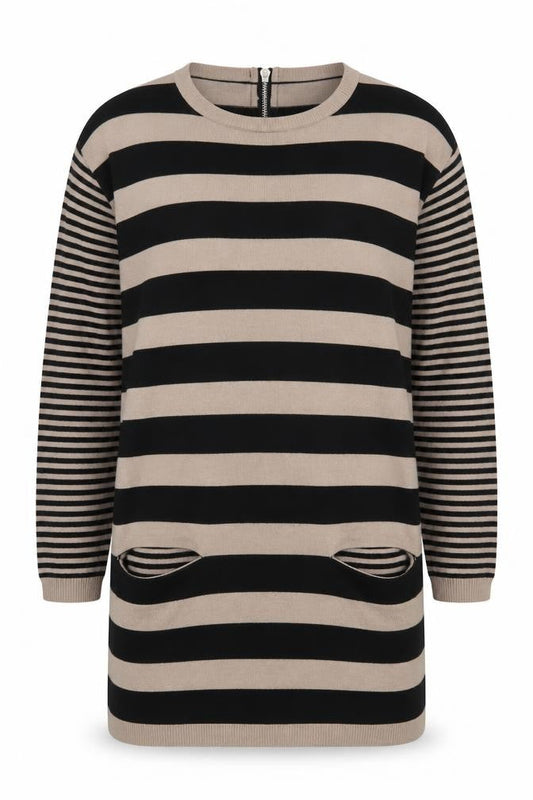 Wallis Women Beige Black Striped Knit Shift Dress Size 8