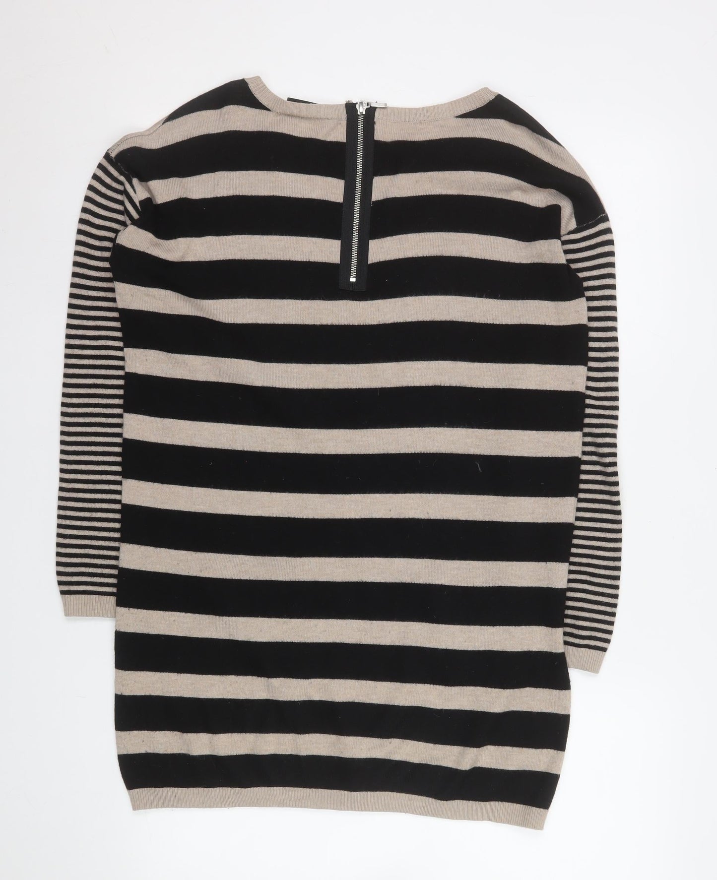 Wallis Women Beige Black Striped Knit Shift Dress Size 8