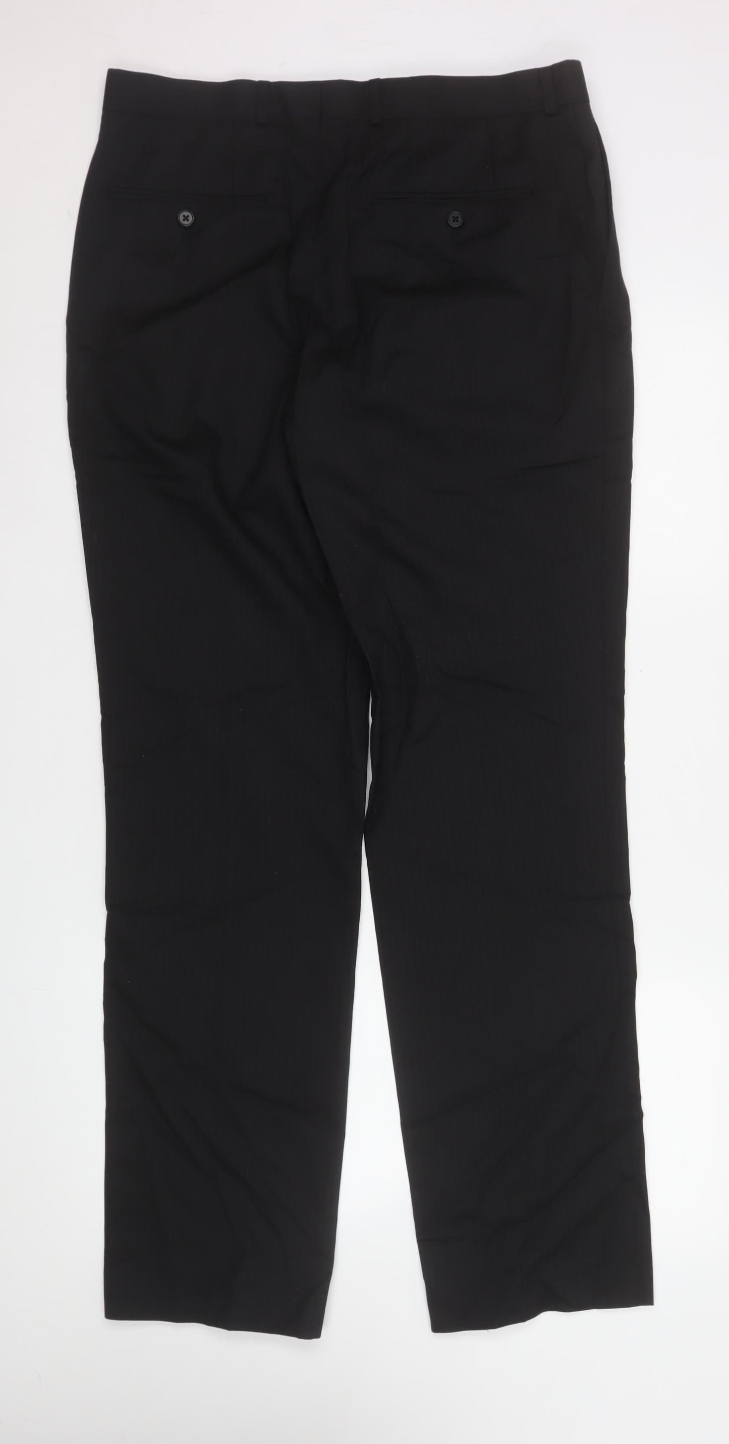 Next Men's Black Wool Blend 32L Formal Dress Trousers