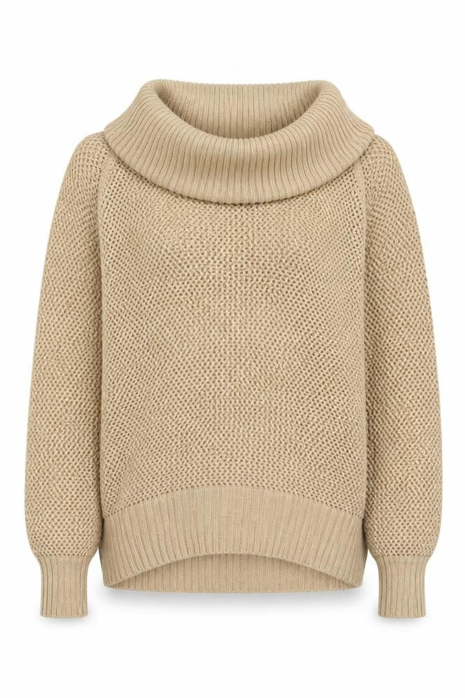 Kathryn C Womens Beige Cowl Neck Open Knit Pullover Jumper Size M