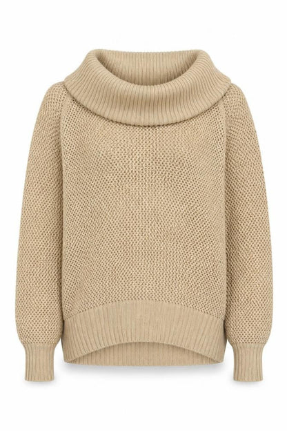 Kathryn C Womens Beige Cowl Neck Open Knit Pullover Jumper Size M