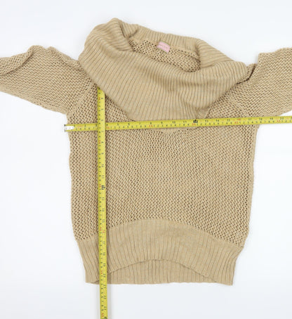 Kathryn C Womens Beige Cowl Neck Open Knit Pullover Jumper Size M