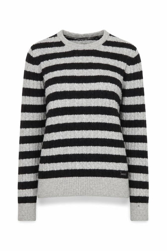 Superdry Womens Grey Black Striped Wool Cashmere Long Sleeve Knit Top XS