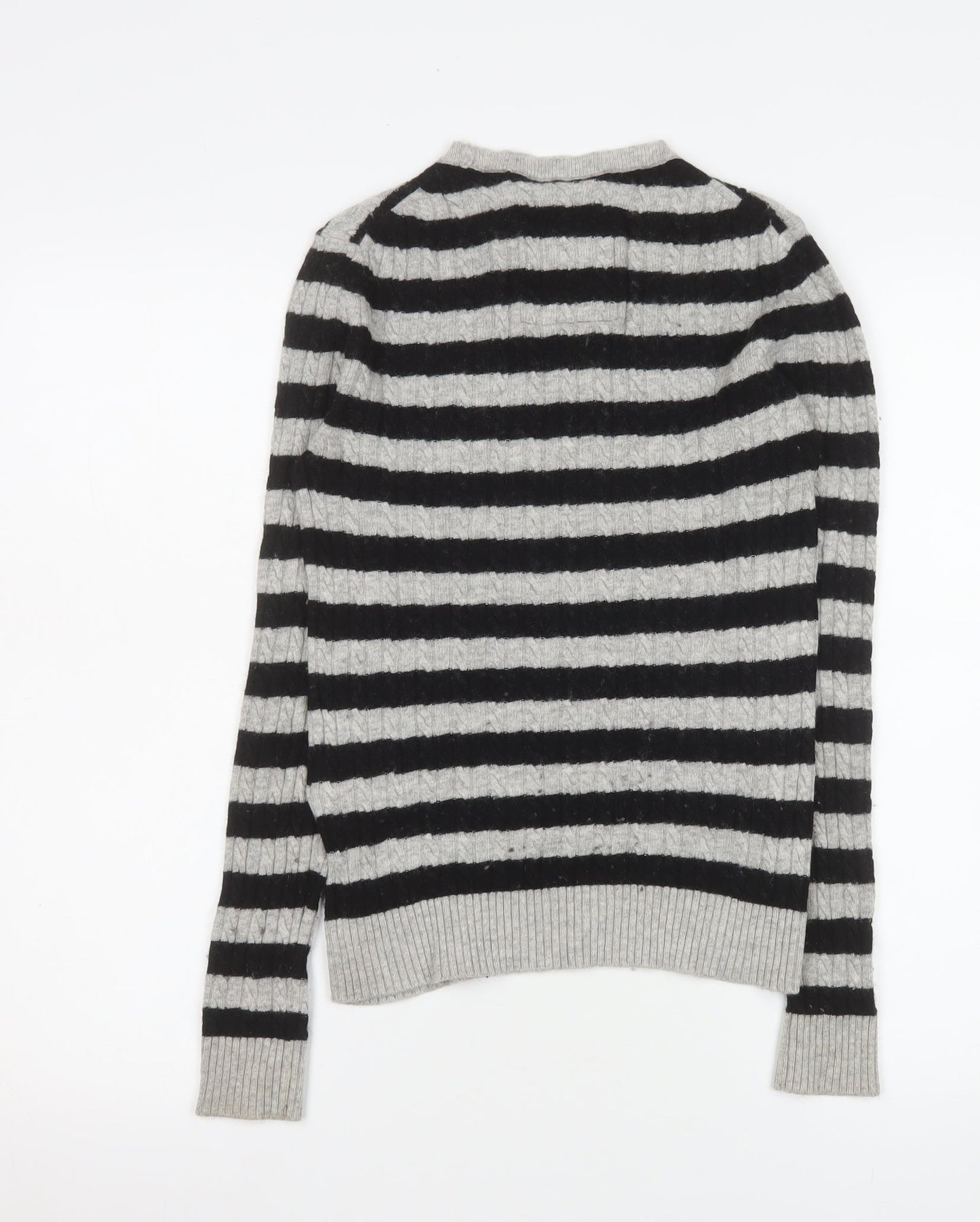 Superdry Womens Grey Black Striped Wool Cashmere Long Sleeve Knit Top XS