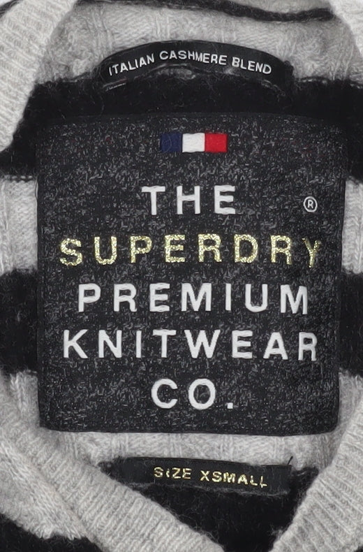 Superdry Womens Grey Black Striped Wool Cashmere Long Sleeve Knit Top XS